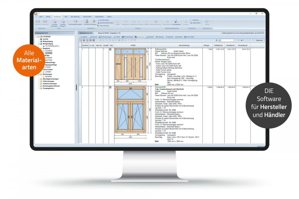 Klaes ist die Handwerkersoftware für den Fenster- und Türenbau - Screenshot Fensterkonstruktion holz